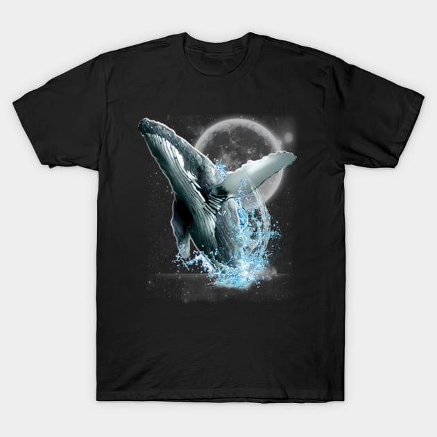 Blue whale dancing in moonlight T-Shirt by KA Creative Design